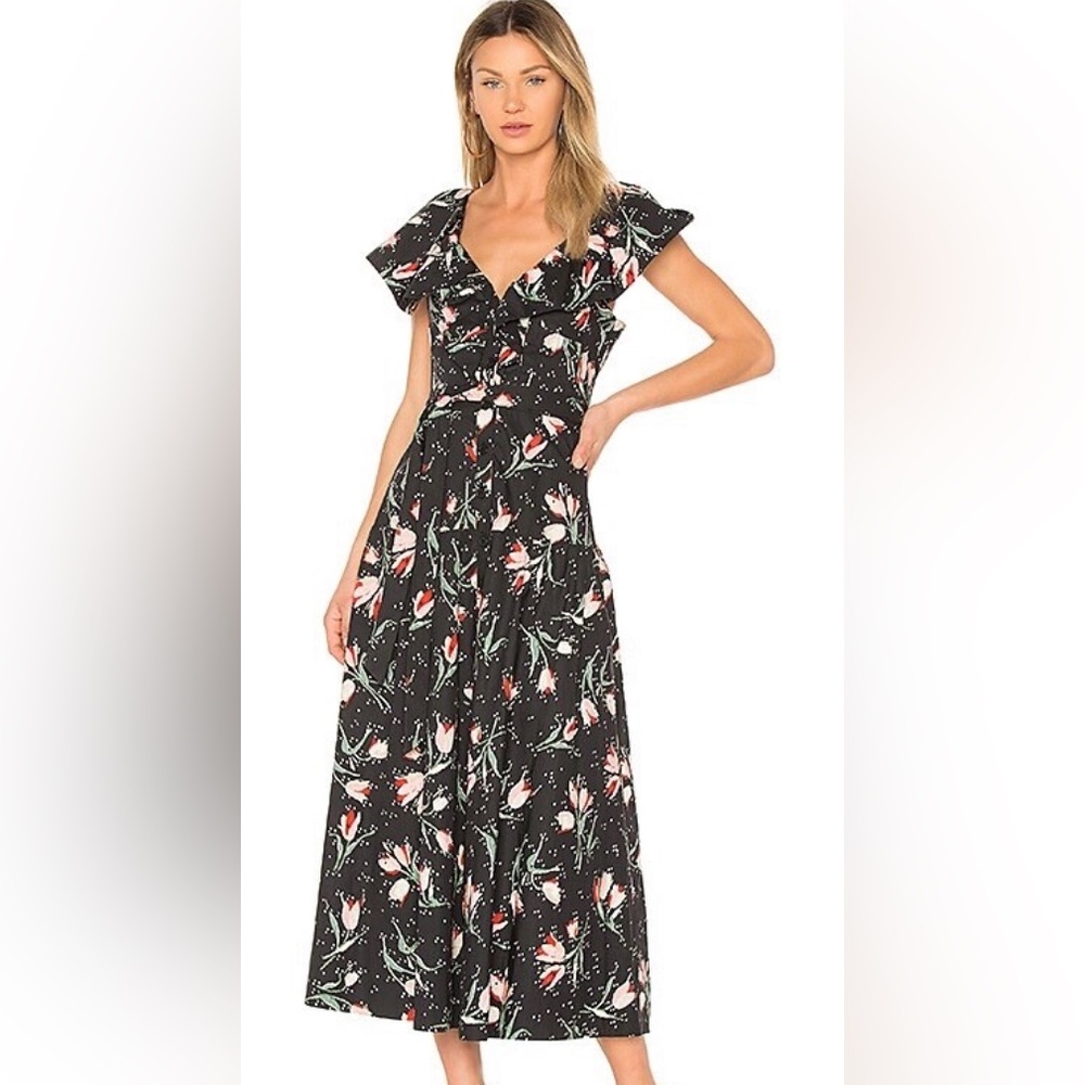 Rebecca Taylor Dark mavy Floral Maxi Dress with Pink & Green Accents